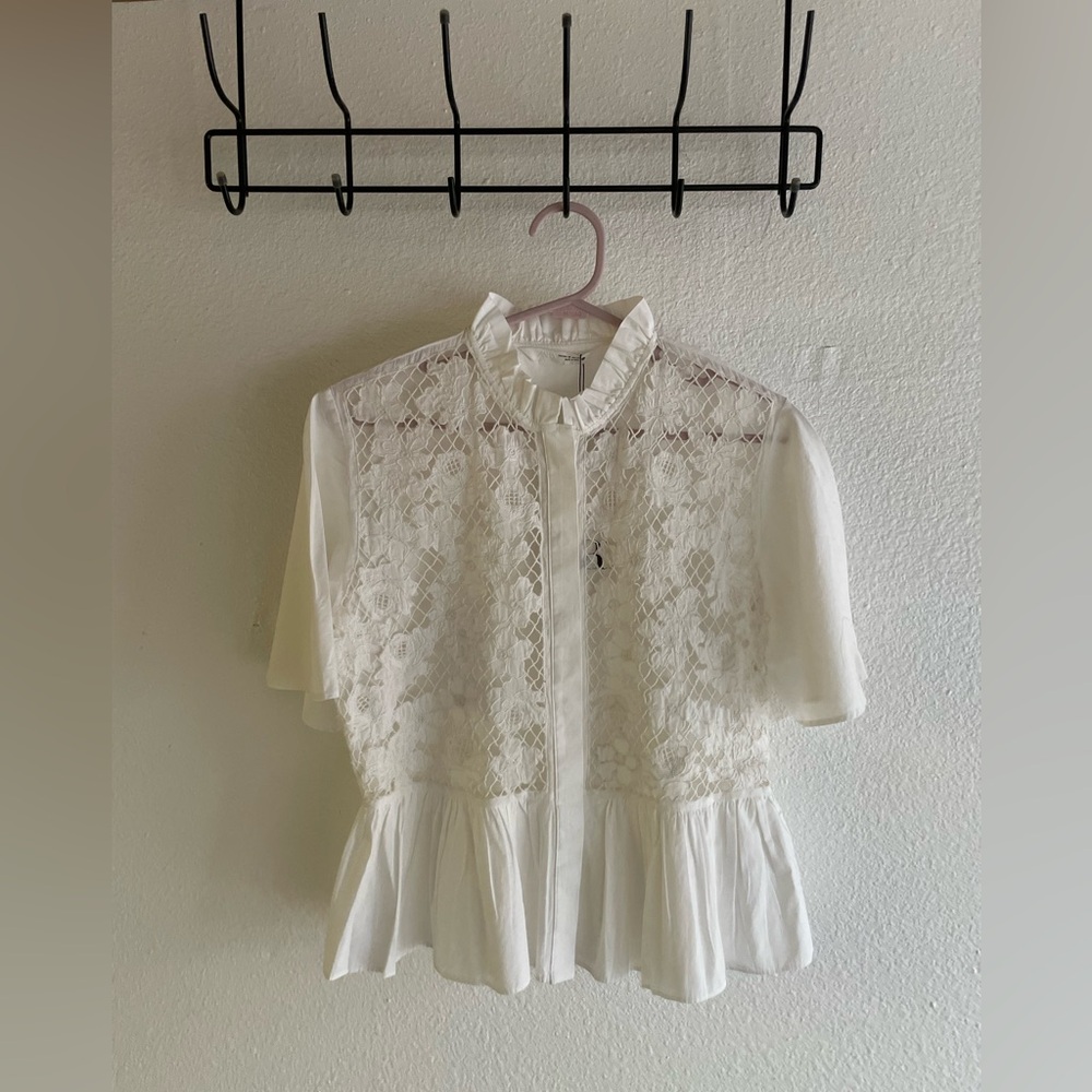 NWT Zara White Lace Button-Up Blouse